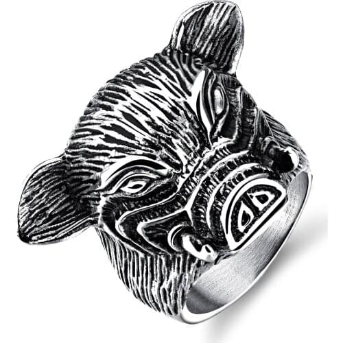 Zodiac Pig Head Shaped Ring punk clothes BEST SALES nap ring FEMALE Accessories Titanium Steel Casting Mens Ring Retro Jewelry