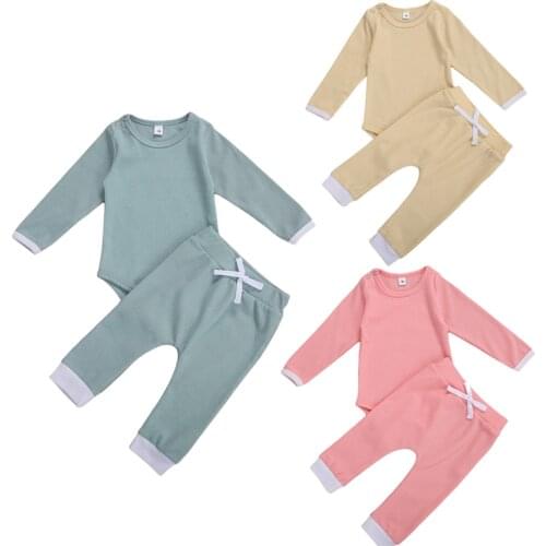Newborn Infant Baby Girl Outfits Long Sleeve Rib Knit Romper+ Elastic Waist Pants 2Pcs Set Spring Autumn Clothing