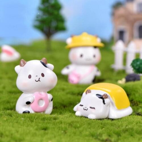 ZOCDOU1 Piece Cute Animal Resin Donut Milk Box Dumpling Cow Small Statue Little Figurine Crafts Figure Ornament Miniatures