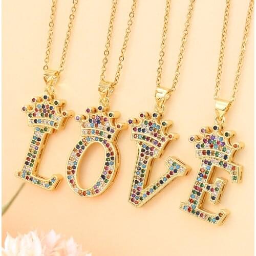 Fashion Stainless Steel Chain Copper Gold-plated 26 Letter Pendant Necklace For Women Color CZ Initial Necklace Jewelry