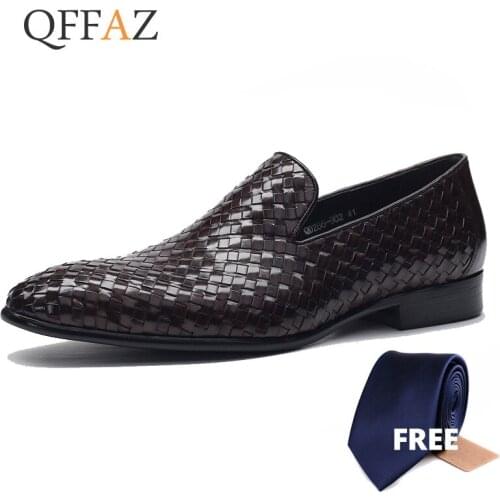 QFFAZ mens formal shoes genuine leather oxford shoes for men italian 2020 dress shoes wedding shoes slip on Men Loafers