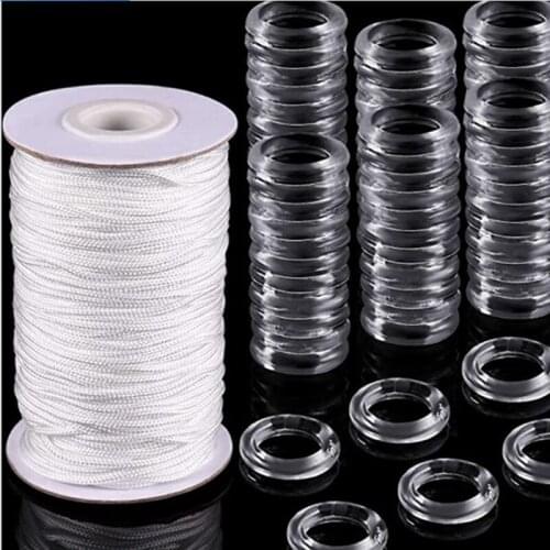 Roman Curtain Accessories Set Nylon Rope 55 yard Blind Cord Pull Strong with Clear Curtain Ring Parts 100pcs Free Shipping