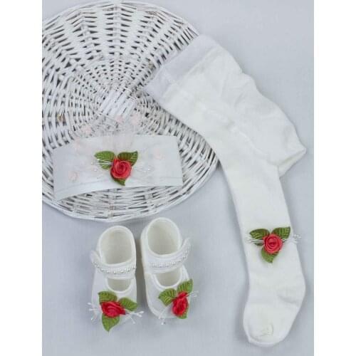 White Flower Baby Girl Newborn Gift Suit Set Girls Babies Tights Stockings Hair Bandana Shoes Fashion Style 2021 Mom Gift packag