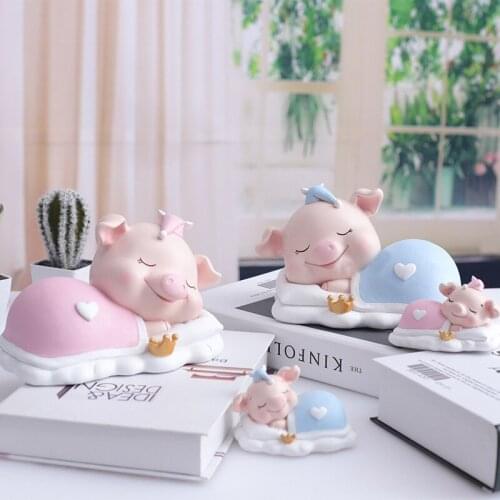 Small Scene Decoration Animal Cute Pig Family Resin Mini Furnish Home Living Room Bedroom Miniatures Ornaments Bookshelf Decor