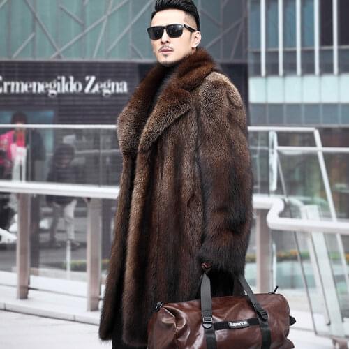 2021 New Men Autumn Winter Long Faux Mink Fur Jackets Male Fashion Casual Outwear Thick Warm Fluffy Patchwork Overcoat D155