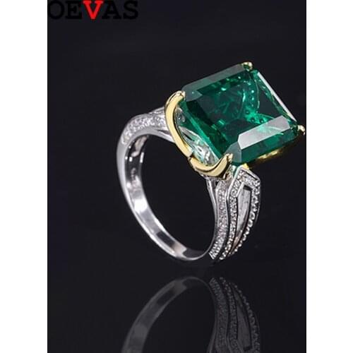 OEVAS 100% 925 Sterling Silver 12*14mm Emerald Ruby Gemstone Rings For Women Sparkling Wedding Party Fine Jewelry Wholesale Gift