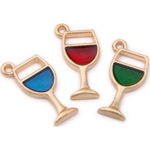 Wholesale 100pcs 16*9MM Cute Wine Cup Shape Enamel Alloy Charms Gold Tone Plated Oil Drop DIY Jewelry Findings Ornament Pendants
