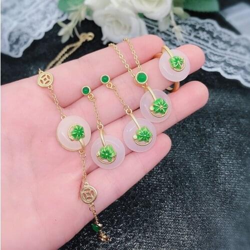 Natural Hetian Jade Butterfly Pendant Necklace 925 Silver Ring Earrings Fashion Jewelry Chalcedony Amulet Gifts for Women
