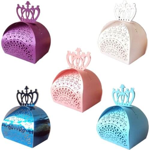 25pcs/pack Crown Laser Cut Hollow Gifts Chocolate Candy Boxes Baby Shower Wedding Party Favors Supplies
