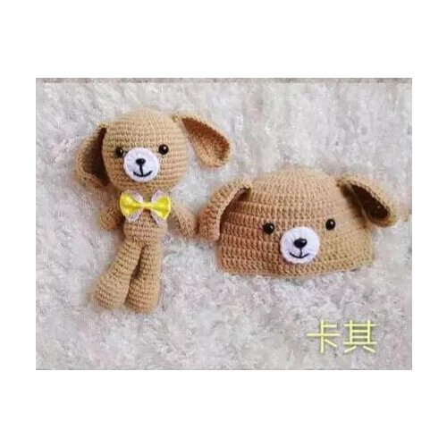 Newborn Photography Props Accessories newborn Hat + bear Doll Sets Infant Baby Soft Bonnet Handmade Knitted Beanie bear Toy