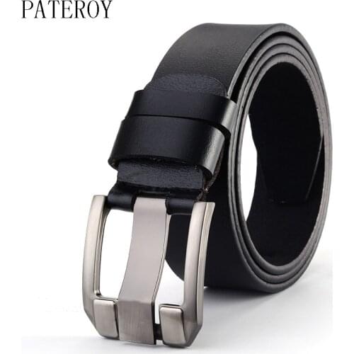 PATEROY 100% Cowhide Genuine Leather Belts for Men Brand Strap Male Pin Buckle Vintage Cowboy Jeans Cintos Designer Waist Belt