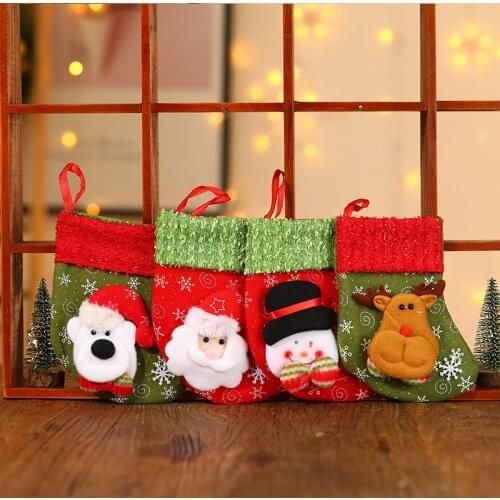 Christmas Gifts Christmas Tree Decoration Pendant Santa Claus Retro Socks Christmas Cartoon Small Socks Gift Bag