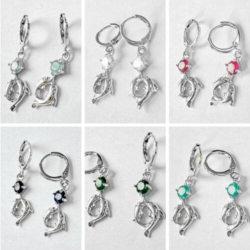 Wholesale Fashion Shiny Cubic Zircon Lovely Dolphins Earrings Good Quality Hoop Earrings for Women Girls Korean Jewelry 2021