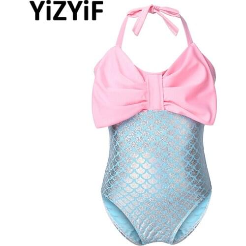 One-piece Swimsuit Baby Girls Halter Neck Bowknot Fish Scales Printed Swimwear Infant Baby Girls Cute Bathing Suit Beach Wear
