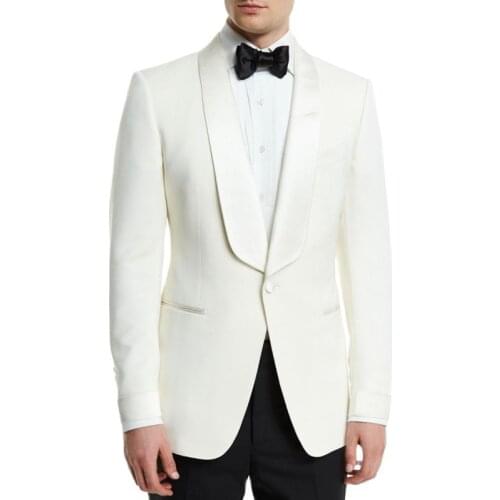 2 Piece Wedding Tuxedo for Groom Shawl Lapel Slim Fit Formal Men Suits Ivory Jacket with Black Pants Male Fashion Costume