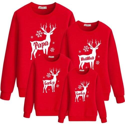 Family Sweatshirt Outfits Deer Round Neck Long Sleeve Woman Man Kids Colthes,If You Need 2pcs Hoodie Please Order Two