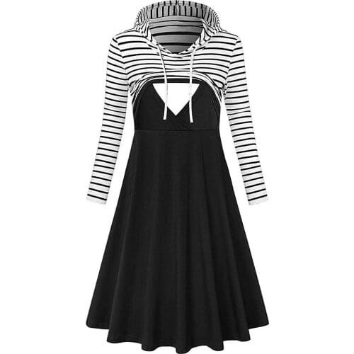 Spring Fashion Women Pregnant Dress Striped Long Sleeve Hooded Nursing Dress for Pregnant Women vestidos para embarazadas