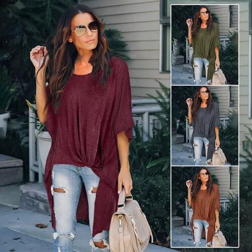 2020 Spring Women Clothing Tops Shirts Office Lady Half O-Neck Women T-Shirts Asymmetry Solid Casual Ladies Girls Hot T-Shirts