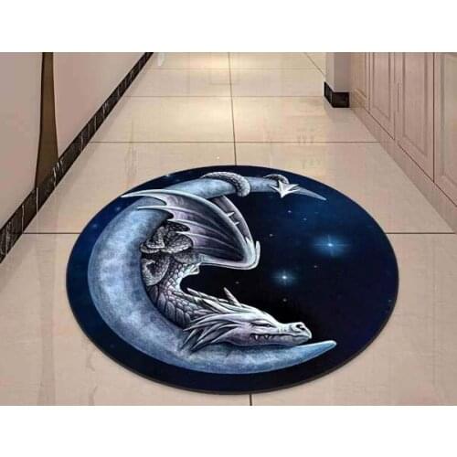Vintage Moon and Dragon Rug Round Mat Circle Carpet Bath Mat Black Mat Rugs for Kitchen Carpets for Living Room Tatami Rug