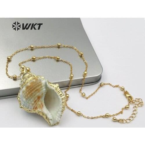 WT-JN072 WKT Natural Trumpet Shell Necklace BOHE style ball bead chain Necklace Fashion Necklace Summer beach jewelry