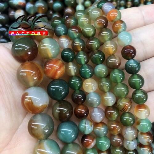 Green Peacock Agates Beads Smooth Natural Stone Round Loose Spacer Beads For Jewelry Making DIY Charm Bracelet 4 6 8 10 12mm 15"