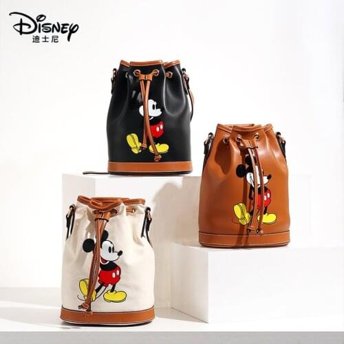 Disney Genuine Bag Women Fashion PU Bucket Shoulder White Black Brown Messenger Bag