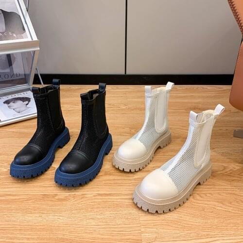 MIYEDA Women Punk Boots Neutral Mesh Lining High Heel Microfiber Upper Chelsea Cool Patchwork Round Toe Female Shoes