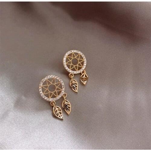 2021 Fashion Temperament personality leaf Retro Jewelry Crystal from Austrian 925 silver needle compass earrings Fit Women