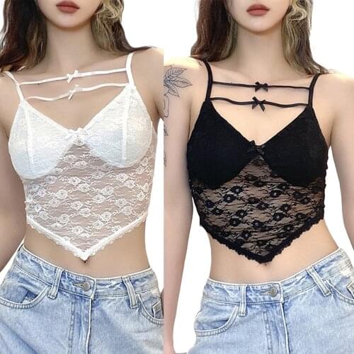 Women Sexy Camisole Lace Sleeveless Sling Vest Girl Solid Color Crop Tops Casual Tight Hollow Bare Midriff Ruffle Edge Clothing