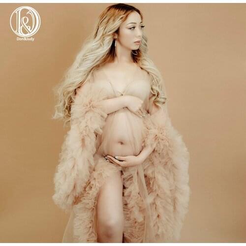 Don&Judy Long Ruffles Sleeve Maternity Dress for Photoshoot or Babyshower Evening Party Gown Prom Pregnancy Dresses 2021