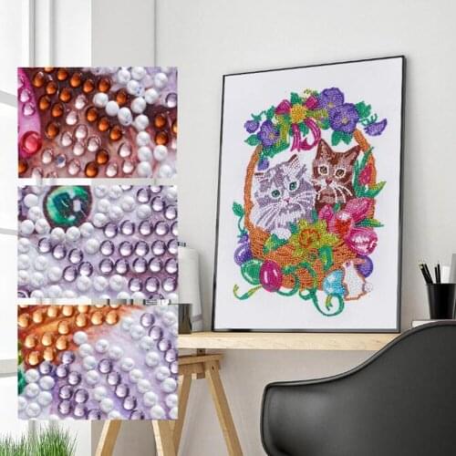 3D Partial Diamond Painting Animal Couple Cat 5D DIY Special Shaped Flower Cat Diamond Embroidery Animal Diamond Mosaic Decor