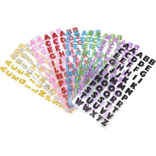 1Sheet Rhinestone English Letter Stickers Sparkle Alphabet for Clothing Accessories Glitter Shirt Bags Art Design DIY PC Decal