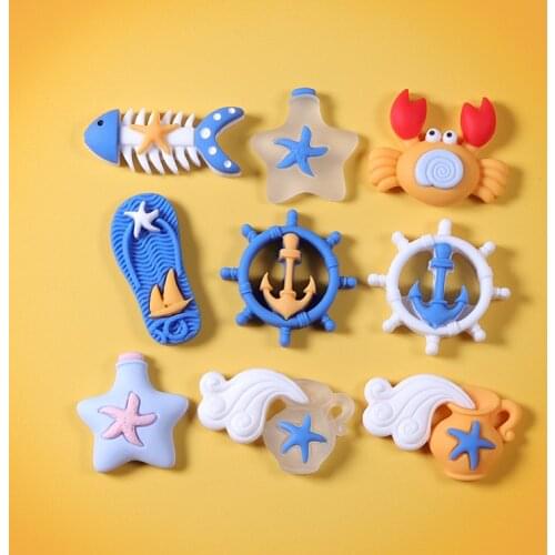 10pcs Crab Fish bone Wishing Bottle Anchor Resin Sea Series Cabochon Charms Flatback For Jewelry Making Phone Decor Accessories
