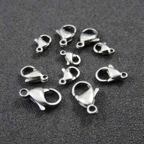 100pcs DIY 9/10/11/12/13/15mm Stainless Steel Lobster Clasps Fit Chain Bracelet Fashion Jewelry Findings F001
