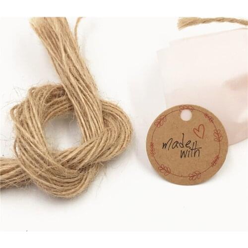 100pcs thank you Tag Card + 100pcs Hemp Rope,Wedding Party Round Decoration Small Tag Kraft Labels Card Price Favor Card