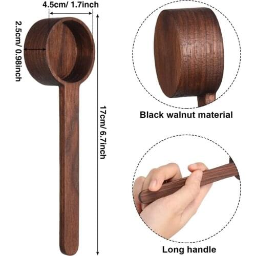 2 Pieces Long Handle Coffee Scoop Black Walnut Coffee Spoon Wooden Tablespoon Measuring for Coffee Beans or Tea
