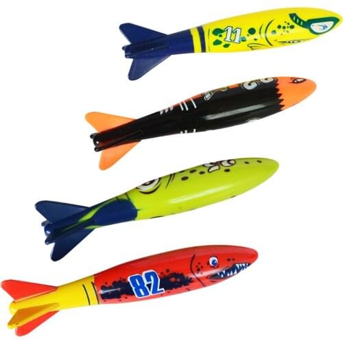 4Set Torpedo Rocket Throwing Toy Diving Game Summer Torpedoes Bandits Children Swimming Pool Underwater Dive Sticks Toy