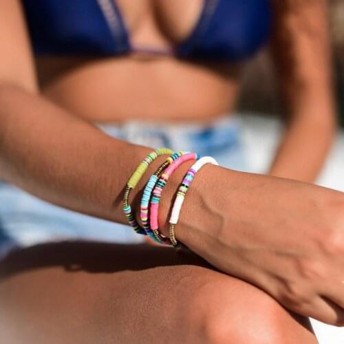 5pcs/lot Boho Polymer Clay Disc Beads Stretch Bracelet New Fashion Multicolored Vinyl Record Beads Mixed Surf Jewelry Gift