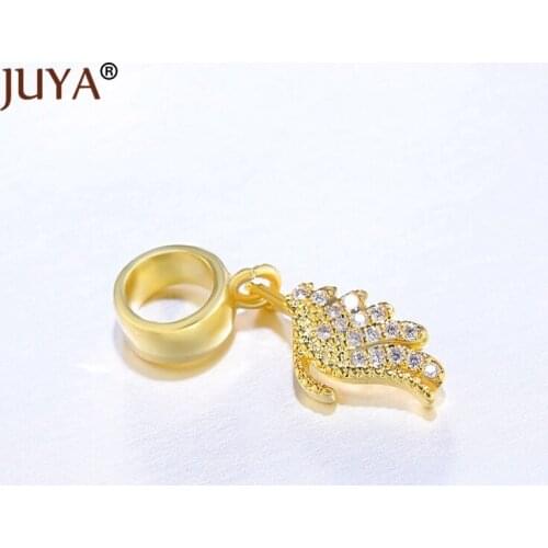 5PCS High Quality Copper Zircon Rhinestone Angel Wings Charms Accessories For Bracelet Diy Handmade Jewelry Findings Gold Color