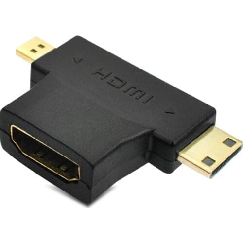 2 In 1 HDMI-compatible To MicroHDMI Male MiniHDMI Male 1.4 Female Cable Adapter T Shape Converter for HDTV 1080P Cables