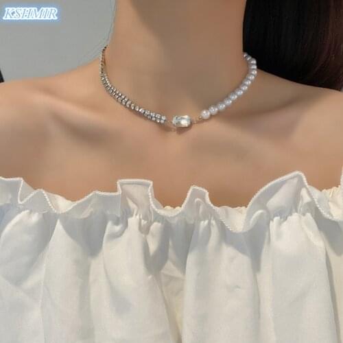 Personality cold style asymmetrical necklace exquisite temperament exaggerated pearl double neck trend classic collarbone chain