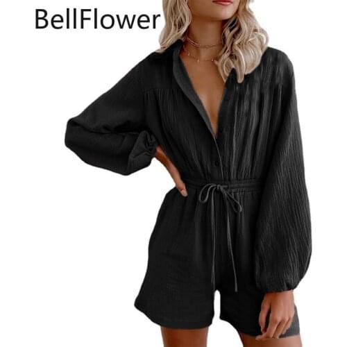 2021 Autumn Women Jumpsuits Cotton Linen Shorts Rompers Fashion Clothes Casual Bandage Loose Long Sleeve Sexy One Piece Jumpsuit