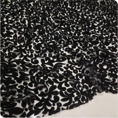 Black Hollow-out Mulberry Silk Bottom Cotton Velvet Dress Shirt Shawl Clothing Fabric ткань