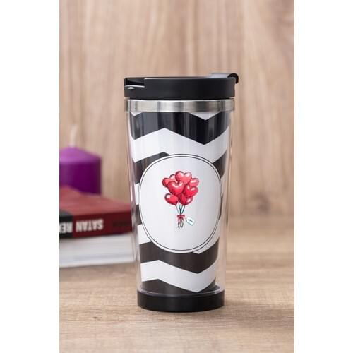 Gift Shop Heart Balloons Black Thermos Cup