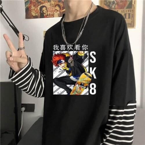 SK8 The Infinity T-shirt Unisex Harajuku Cartoon Funny Skateboard Teenager Fake Two-piece Round Neck Short Sleeve Summer Tshirts