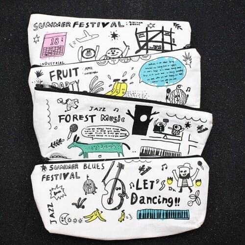 M010 Graffiti Canvas Primary Secondary Students Large Capacity Stationery Coin Bag Animals Violins