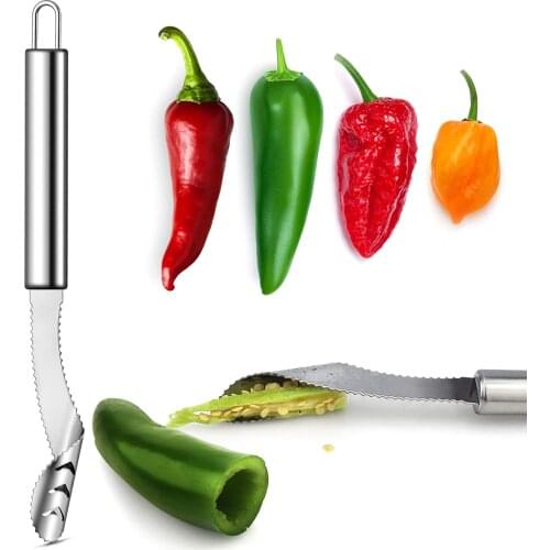 Chili Pepper Seed Remover Tool Zucchini Cucumber Core Deseeder Corer Serrated Slice Seed Remover Kitchen Baking Accessories
