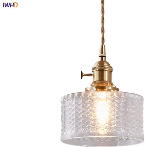IWHD Nordic Clear Glass LED Pendant Lights Fixtures Copper Switch Green Bar Coffe Restaurant Luminaria Hanging Lamp Lighting
