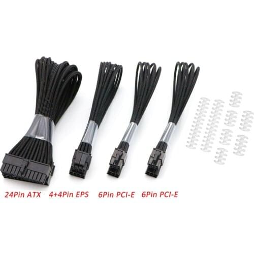 Angitu 2mm Sleeved PSU Extension Cable Kit Computer 24Pin ATX, CPU 4+4Pin, Dual GPU 6Pin PCI-E Power -free comb
