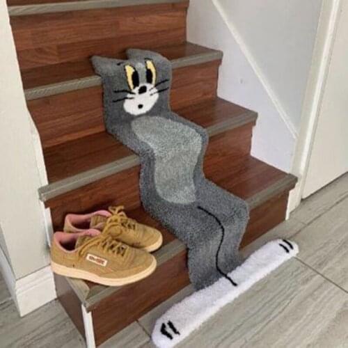 70X120cm New Cartoon Tom Cat Carpet Special-shaped Rugs Thick Imitation Cashmere Stairs Paper Lovely and Interesting Mat 60x90cm